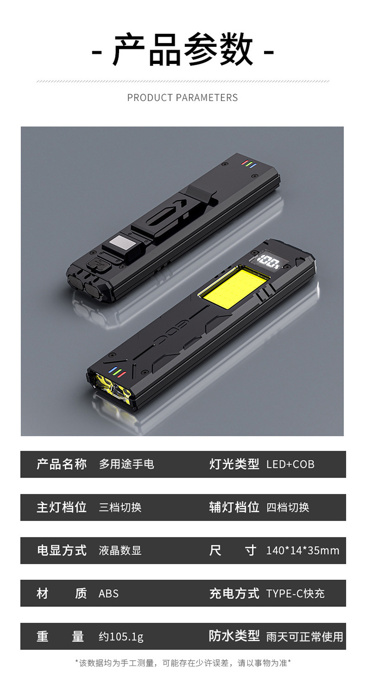 Multifunctional Mini Work Flashlight, Pocket Flashlight, Tactical Flashlight, Magnetic Clip, Portable Flashlight