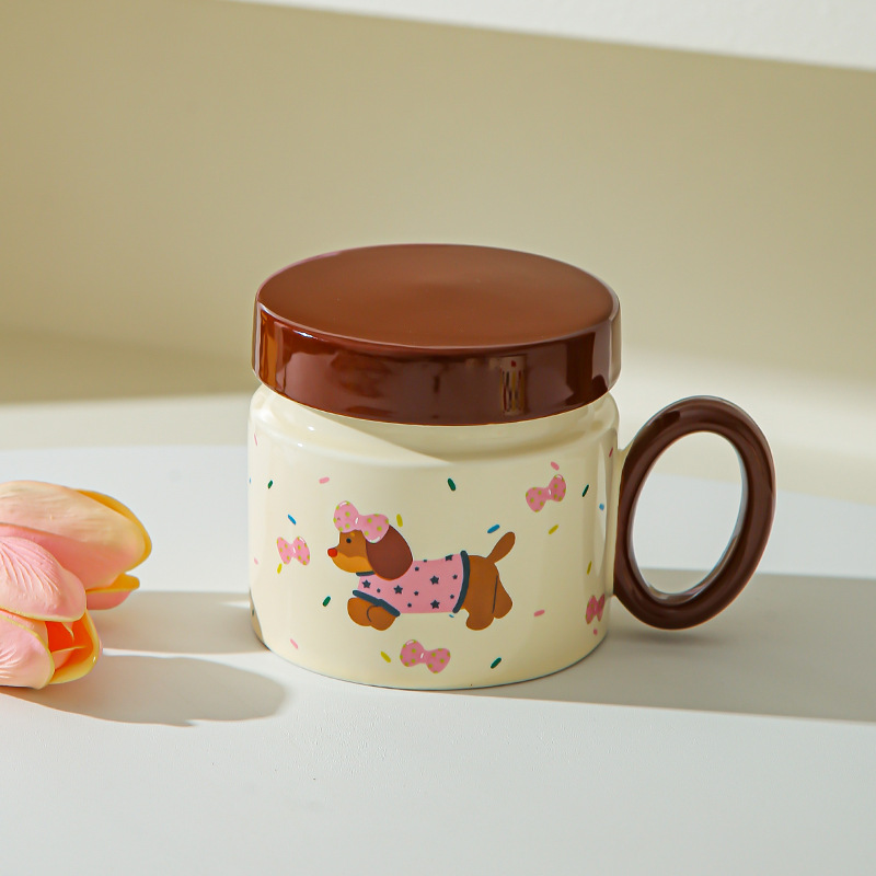 Taza de perro salchicha para chicas lindas tazas de agua caseras nuevas tazas de café de desayuno tazas de cerámica de café pareja