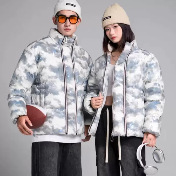 冬季新款立领棉衣加厚扎染棉服外套个性不臃肿拉链棉袄韩版