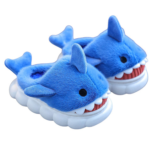 Children's Cotton Slippers for Autumn and Winter Waterproof Home Interior Anti-Slip Cute Shark Pattern Baby Kids Cotton Slippers