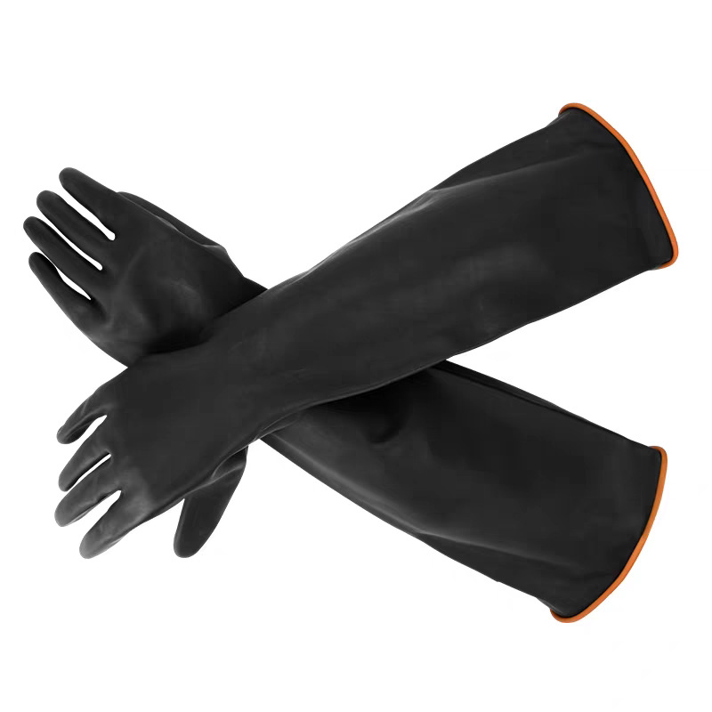 东方升耐酸碱黑色化工加长加厚防滑防水工业乳胶耐磨橡胶手套