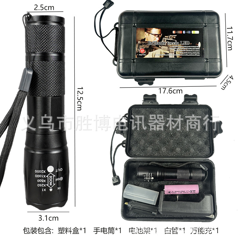 Transfronterizos al aire libre T6 linterna telescópica zoom brillante aleación de aluminio impermeable al aire libre corriendo por la noche ciclismo patrulla luz de reflector