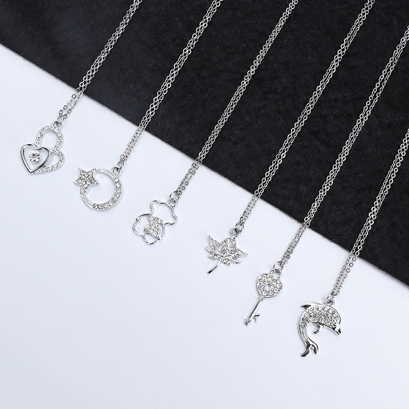 Cross-border explosions titanium steel necklace jewelry women's Joker alloy diamond pendant gift wholesale jewelry accessories clavicle chain