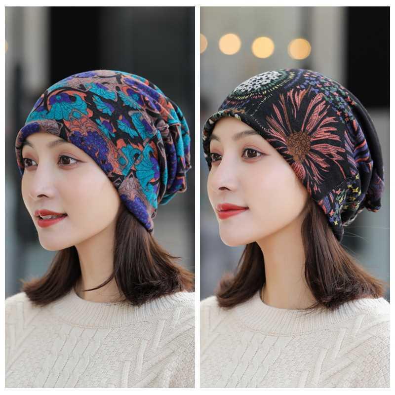 Sombrero calvo de otoño y invierno de doble capa, sombrero de luna, algodón transpirable, sombrero de dormir caliente para la madre