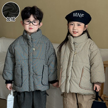 儿童棉衣加绒格子女童冬装加厚男童棉服2025新款冬季宝宝夹棉外套