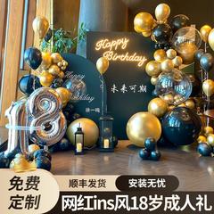 18歳の誕生日の装飾シーンは学校の宴会の男の子の18歳の成人の贈り物のパーティーの儀式のkt板の背景の壁を配置します。
