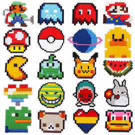 玖邵新款马赛克版玛丽动漫绣花补丁贴熨烫服装电脑刺绣布贴热熔胶