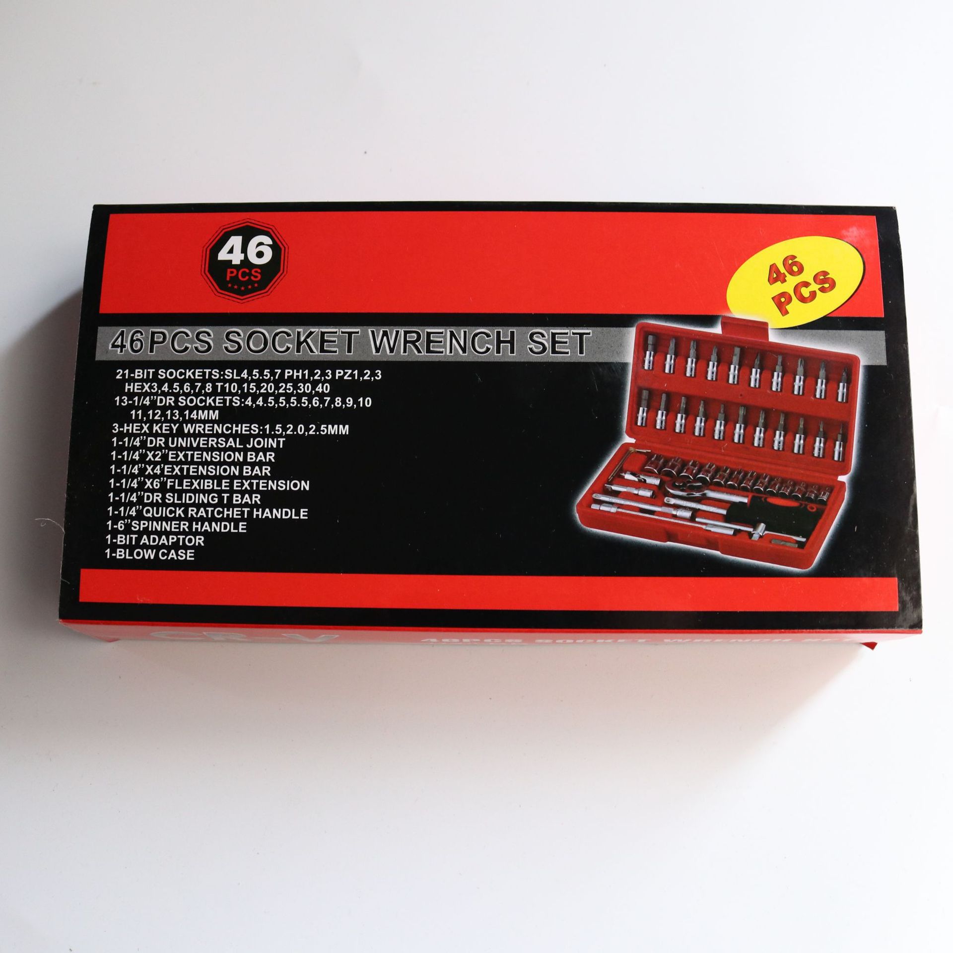 46-Piece Socket Wrench Tool Set, Auto Repair Wrench Set, 1/4 Ratchet Set, Household Hardware Repair Auto Repair Tools