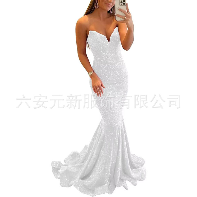 Europeo y americano Comercio exterior Amazon nuevo lentejuelas fishtail sexy V-cuello adelgazamiento largo banquete bola fiesta vestido de noche image 10