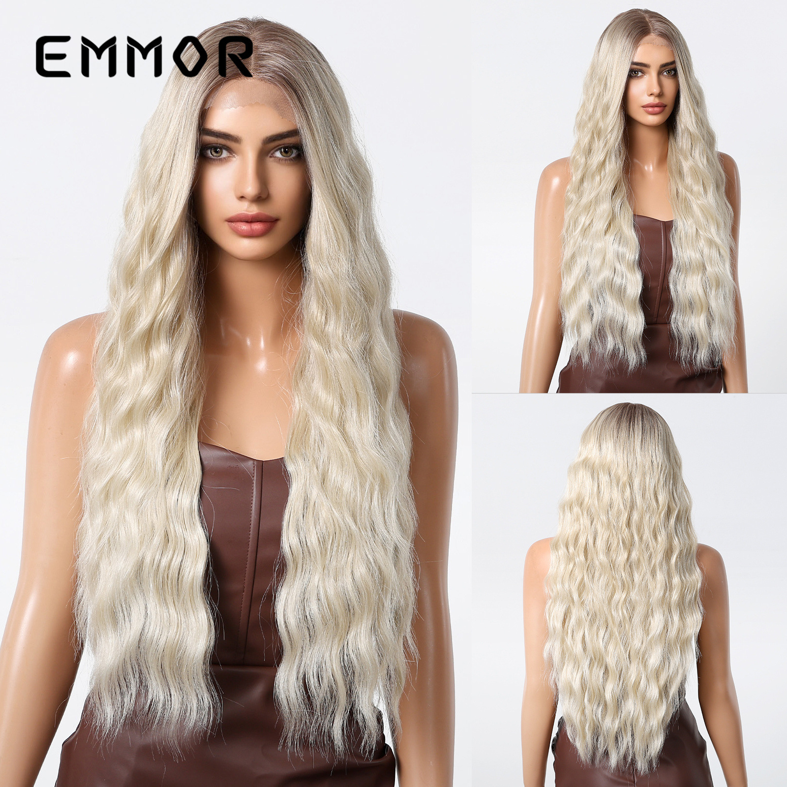 Encaje transfronterizo Futura área grande 13*6 puntos medios grandes ondas cabello largo y rizado todo el cabello peluca mujer