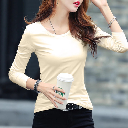 Women's Autumn 2025 Straight-Sleeve T-Shirt, Square Collar, Fitted Slimming Plain Color Base Shirt, Casual Top for Layering