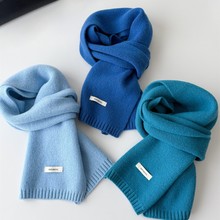 高级冰川蓝色系围巾100%澳洲纯羊毛女秋冬保暖针织百搭女围脖