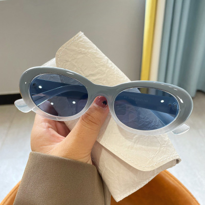 欧美跨境新款眼镜时尚复古椭圆形墨镜网红同款果冻色嘻哈太阳镜潮|ru