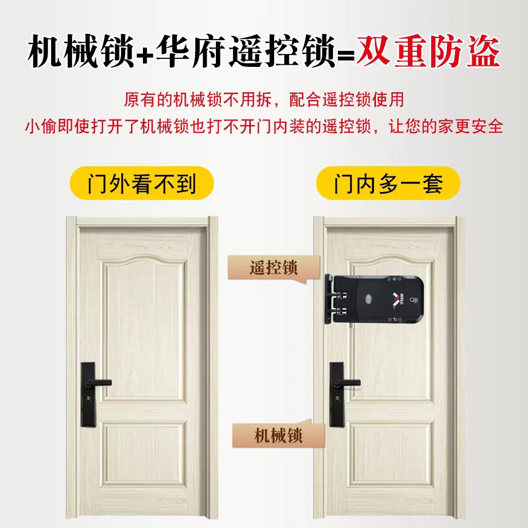 Cerradura de puerta antirrobo con control remoto invisible sin taladro para uso doméstico, con diseño de doble circuito y doble motor, de WAFU para comercio transfronterizo.