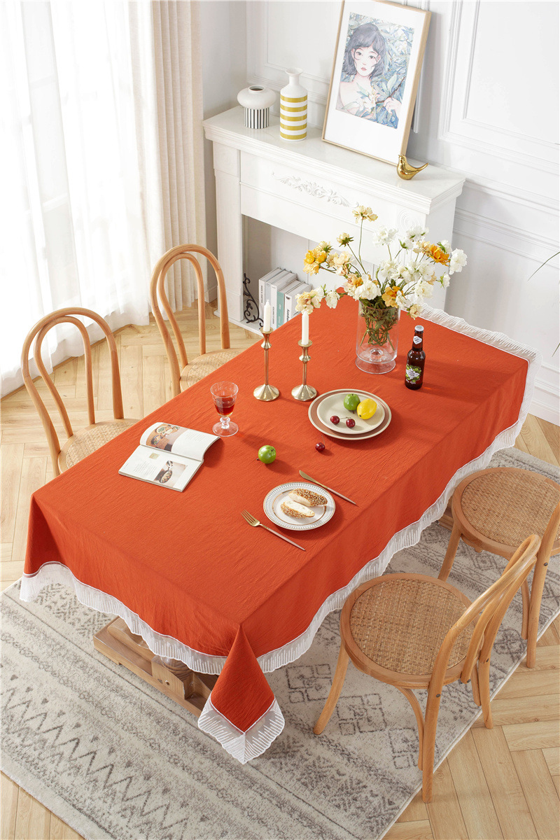 Romantic Solid Colour Washed Cotton Lace Tablecloth For Dining_voghion.com
