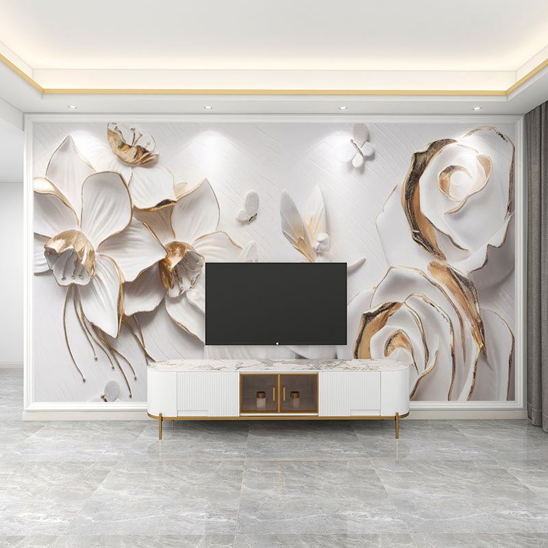壁紙 3D 立体レリーフフランス花テレビの背景壁壁紙リビングルームの壁布寝室の壁布壁画|undefined
