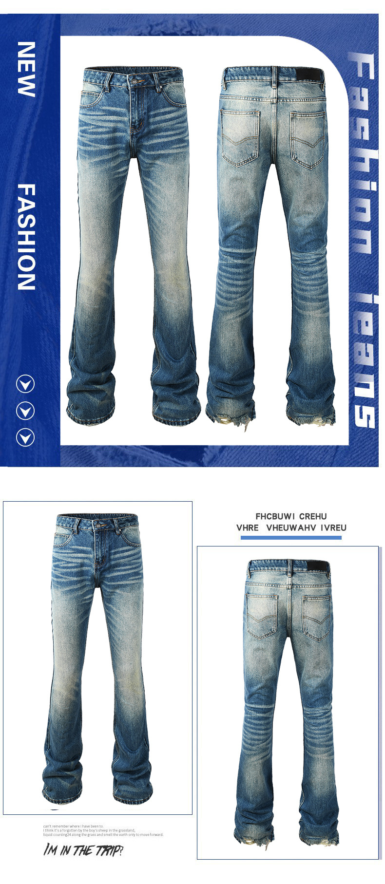 Men's Slim Bootcut Jeans Vintage Washed Denim Stretch Comfort_voghion.com
