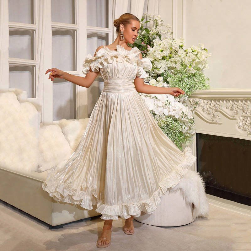 French-Style Ruffled Long Dress for Women, 2026 Summer New Style, Large Hem, Elegant Dress