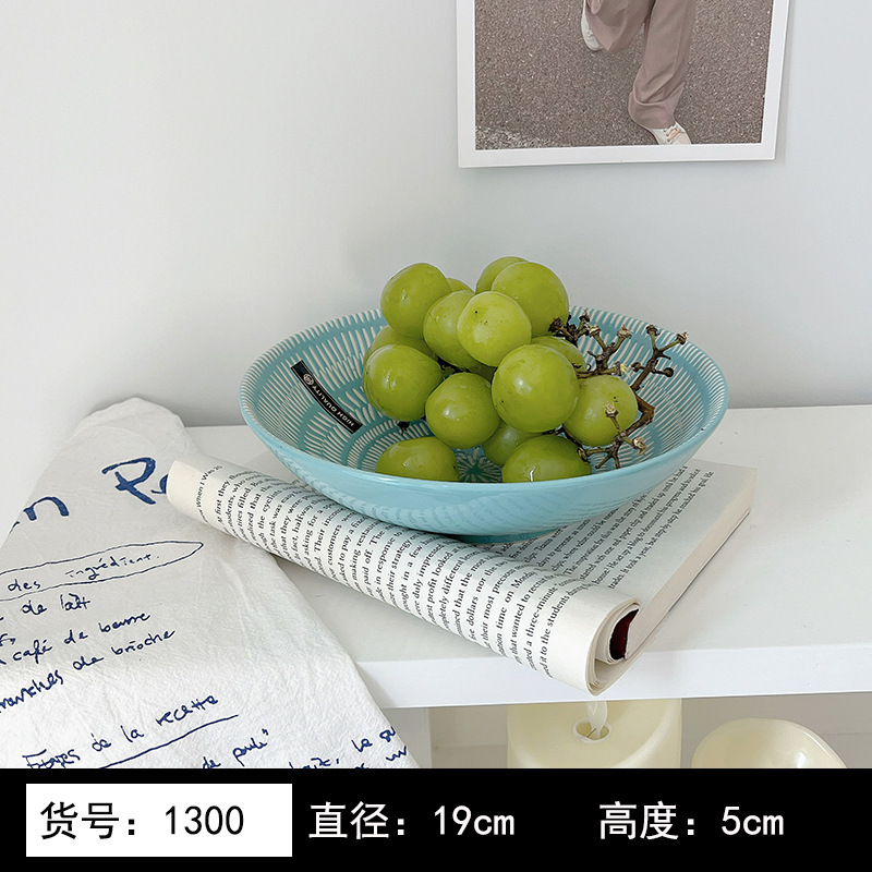 8英寸浅黄色釉下彩植物花卉图案北欧风格汤盘陶瓷餐具 8英寸汤B&|undefined