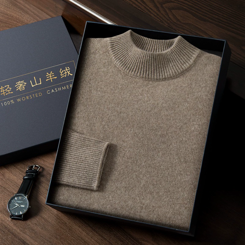 Colored cashmere fashionable knitted sweater, increased thickness, high collar