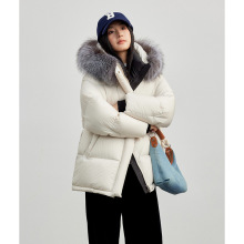 『银狐醉雪』超大银狐毛领羽绒服中长款白鸭绒填充超保暖档次感