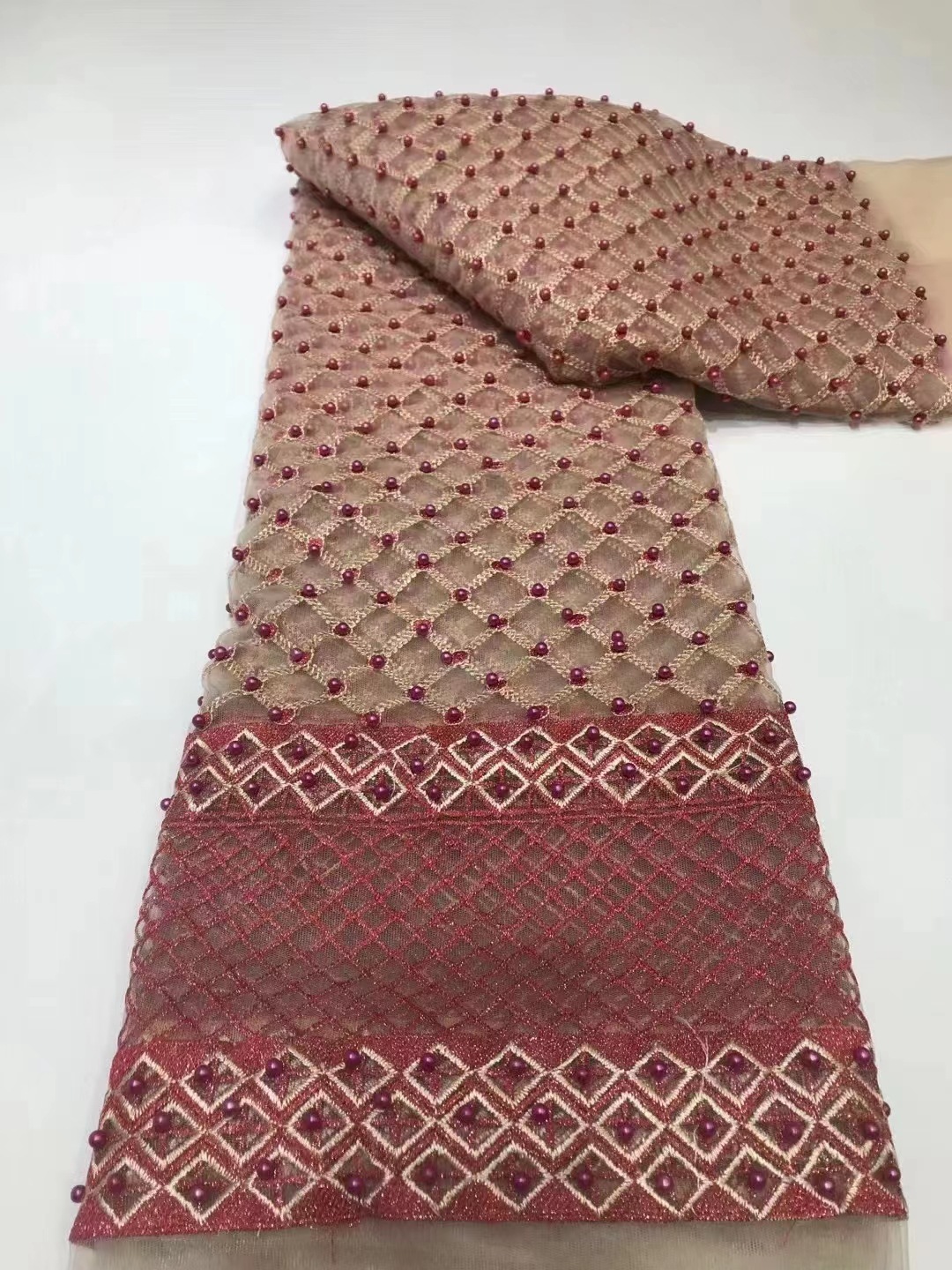Rejilla de cuentas bordado malla de dos tonos bordado transparente encaje tela fiesta vestido de noche vestido de boda tela JX2699