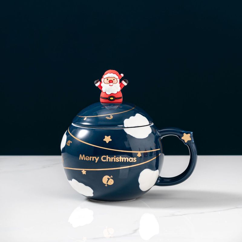 浮き彫り星クリスマス陶磁器カップ蓋付きクリスマスプレゼントマグカップギフトボックス女子祝日ギフトカップ|undefined