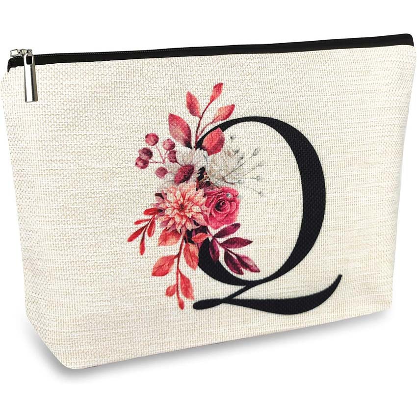 Bolso de cosméticos para mujer de Amazon transfronterizo letra patrón creativo bolsa de cosméticos bolsa de almacenamiento bolsa de cremallera impermeable de lino