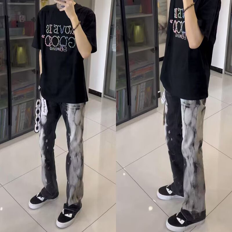 Tie-Dye Jeans Men's Am Trendy Brand Handsome Street Boot-Cut Pants American Drill Small Feet Straight Scimitar Pants Tie-Dye Jeans Men's Am Trendy Brand Handsome Street Boot-Cut Pants American Drill Small Feet Straight Scimitar Pants