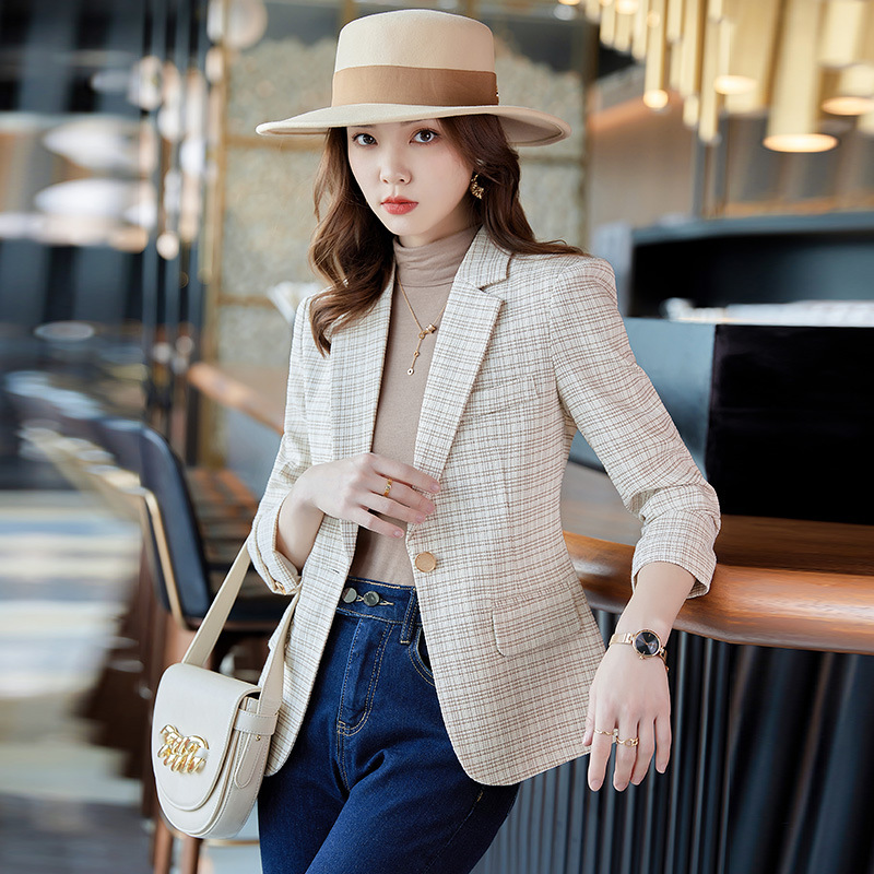 Houndstooth Suit Jacket Plaid Commuter Slim-fit Women's Casual Plaid Small Suit Tweed OL Suit Jacket