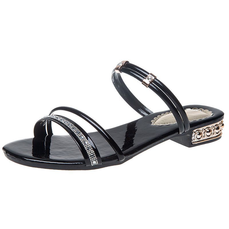 Sandalias de gama alta de dos vías para mujer ropa de verano 2023 nuevo estilo coreano versátil moda mujer tacón bajo Tallas grandes sandalias de diamantes de imitación