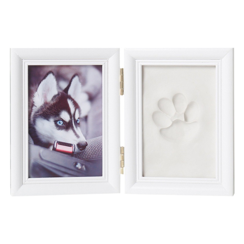 Pet Paw Print Photo Frame Dog Footprint Commemorative Cat Paw Print Solid Wood Five-inch Frame DIY Ink Pad Souvenir