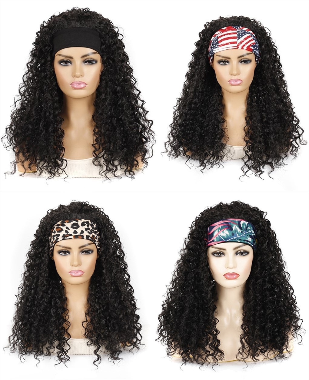 Perruque synthétique cheveux longs bandeaux de perruque bouclés profonds et bandeaux en fibres synthétiques_voghion.com