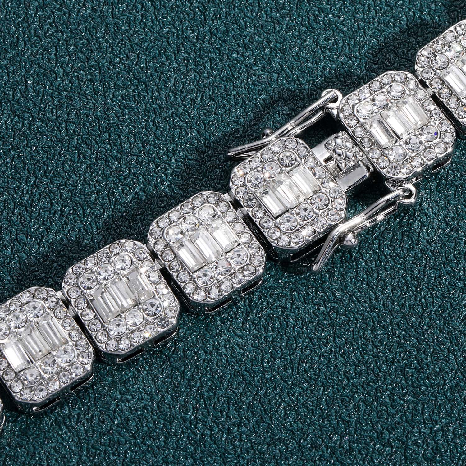 Men's Cuban Link Bracelet With Square And Round Crystals_voghion.com