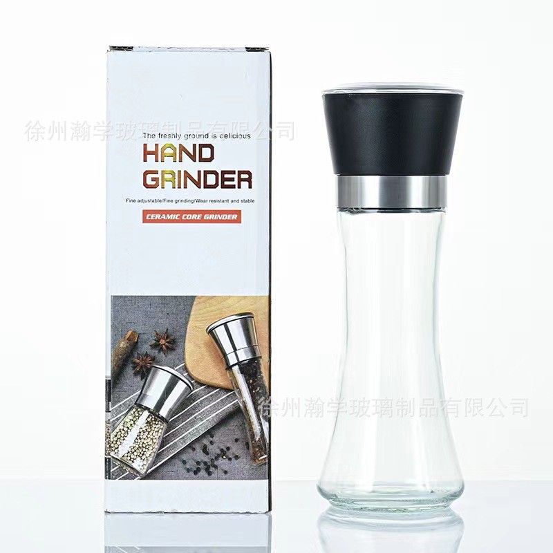 Venta al por mayor manual japonés hogar de acero inoxidable molinillo de pimienta vidrio suministros de cocina artefacto tanque de condimento portátil