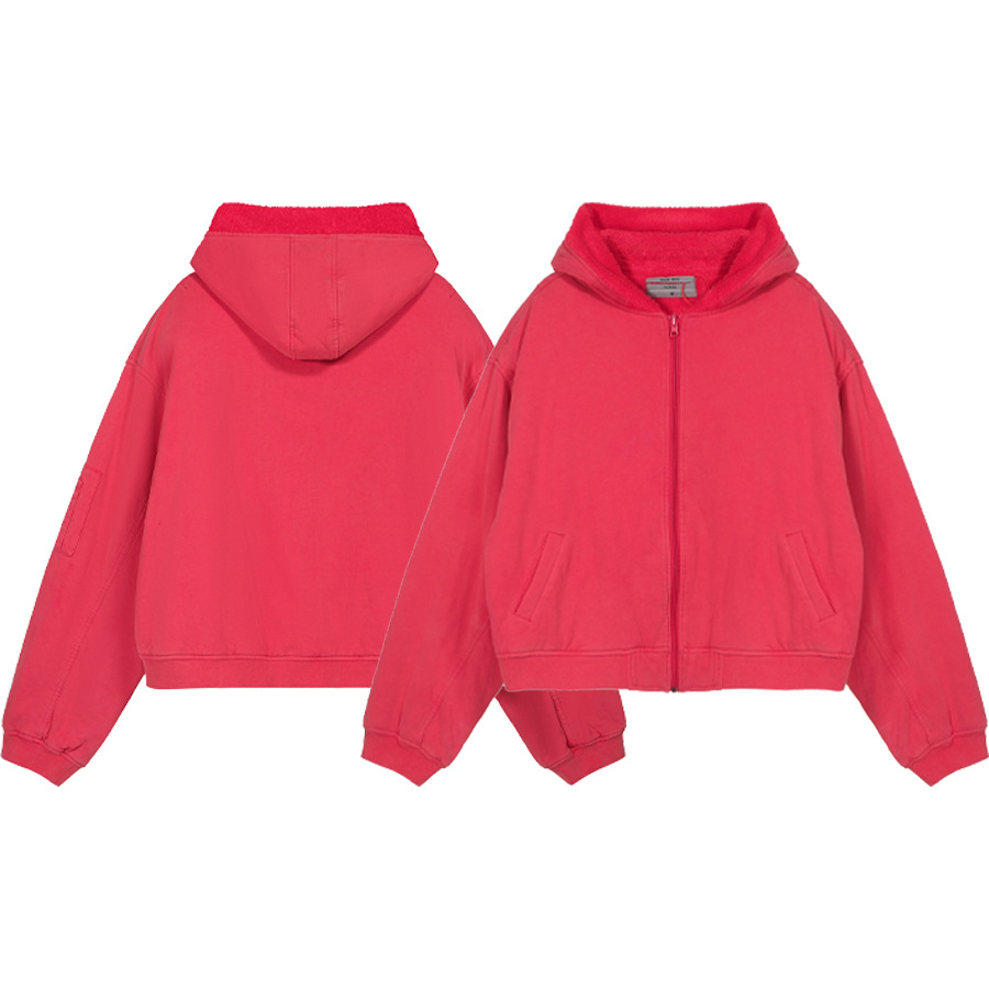 Greg TOALLA BOMBER CHAQUETA Biber mismo estilo de la parte superior del cuerpo color sólido hombro pad cremallera con capucha capa moda