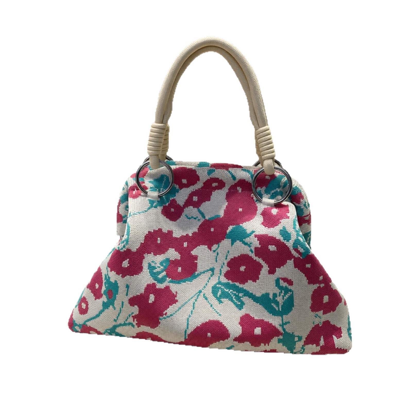 Floral Woven Rope Handle Dumpling Top Handle Bag 5