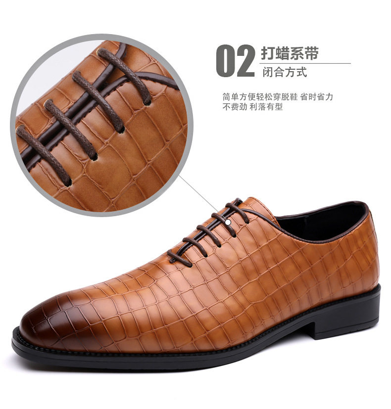 Giày da nam công sở buộc dây vân da rắn, mũi nhọn, cổ thấp, đế cao su êm chân — Giày một lớp màu xanh lam, Giày một lớp màu xám, Giày một lớp màu đen, Giày một lớp màu đỏ chi tiết 13