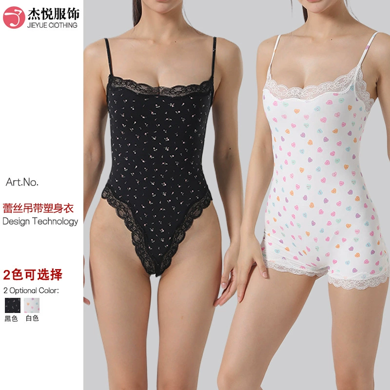 Корректирующий боди-комбинезон с цветочным кружевом и регулируемыми бретелями для йоги, весенне-летний, облегающий, с кружевной отделкой, для трансграничной торговли