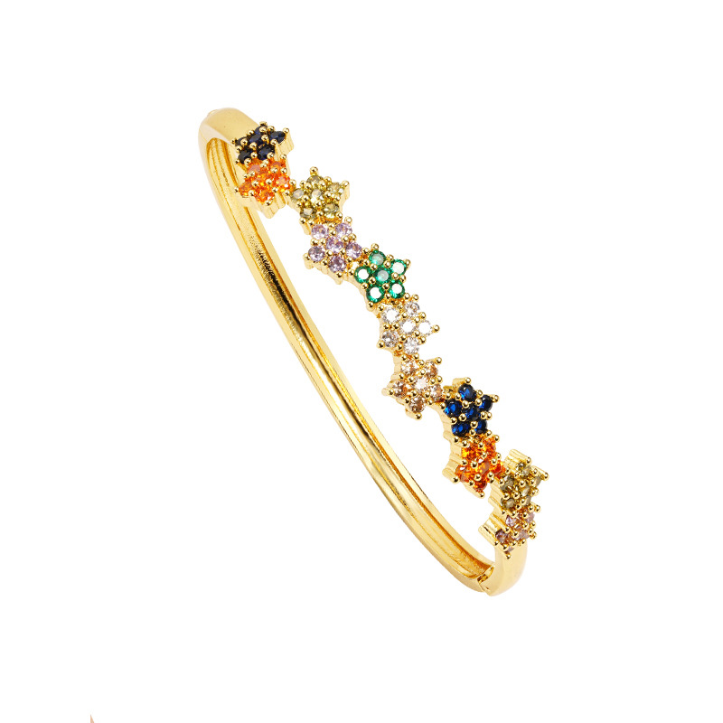 Ventas transfronterizas calientes de oro galvanizado 18k pulsera ligera de lujo anillo de flores de estrellas de nicho joyería universal