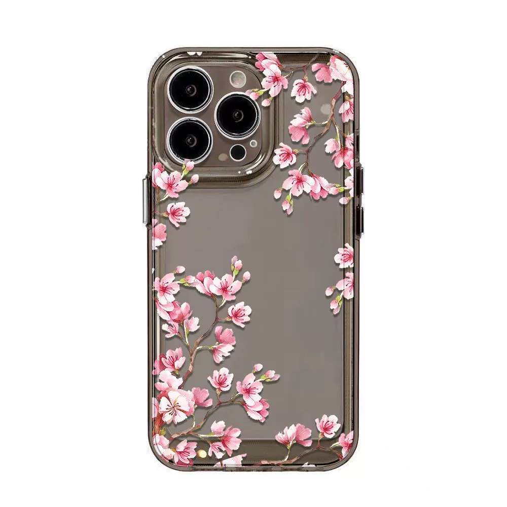 Чехол для телефона (Apple iPhone 7–17 Pro Max) фуксия цветок сакуры, прозрачные вырезы точной подгонки