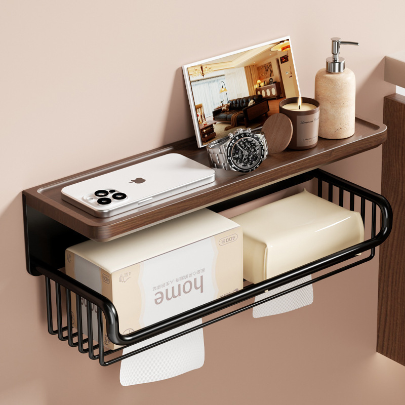 Walnut Toilet Tissue Box Punch-Free Bathroom Toilet Paper Storage Rack Toilet Paper Roll Paper Basket Basket Net