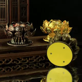 合金手摇底座带珠八吉祥莲花底座佛像莲台桌面摆件家用