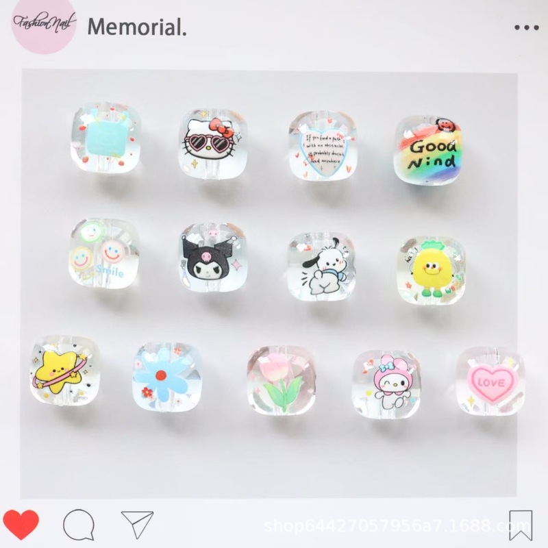 卡通动漫印花亚克力馒头珠diy手机链手链链条串珠饰品配件|undefined
