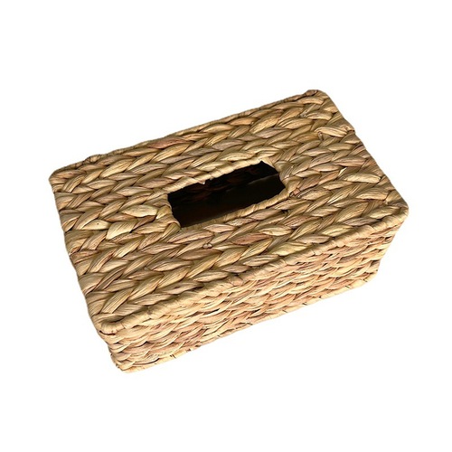 Cross-border best-selling pastoral-style grass-woven paper towel basket water hyacinth grass braided paper towel box table desk decorative tissue box