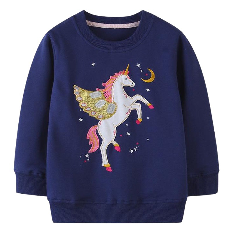 Suministro transfronterizo de nuevos productos de otoño: sudaderas para niñas con bordado de dibujos animados de estilo europeo y americano, lindas sudaderas de cuello redondo para niños pequeños.