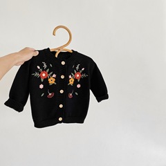 Ins 2023 New Spring and Autumn Women's Baby Toddler Children Floral Embroidered Cotton Knit Sweater Long Sleeve Jacket