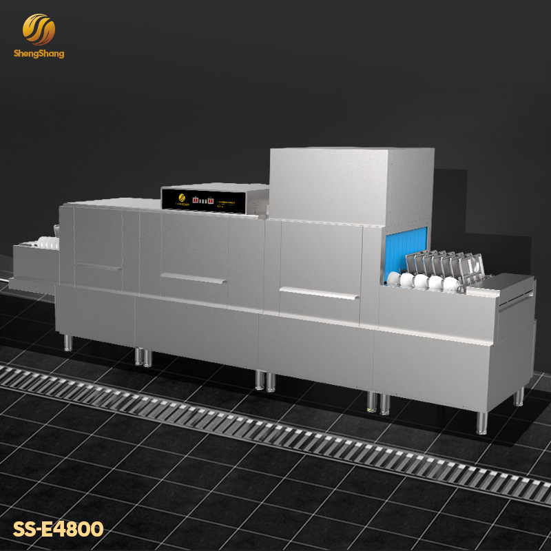 SS-E4800长龙式洗碗机变频斜插式双缸双喷全自动单漂洗烘干商用