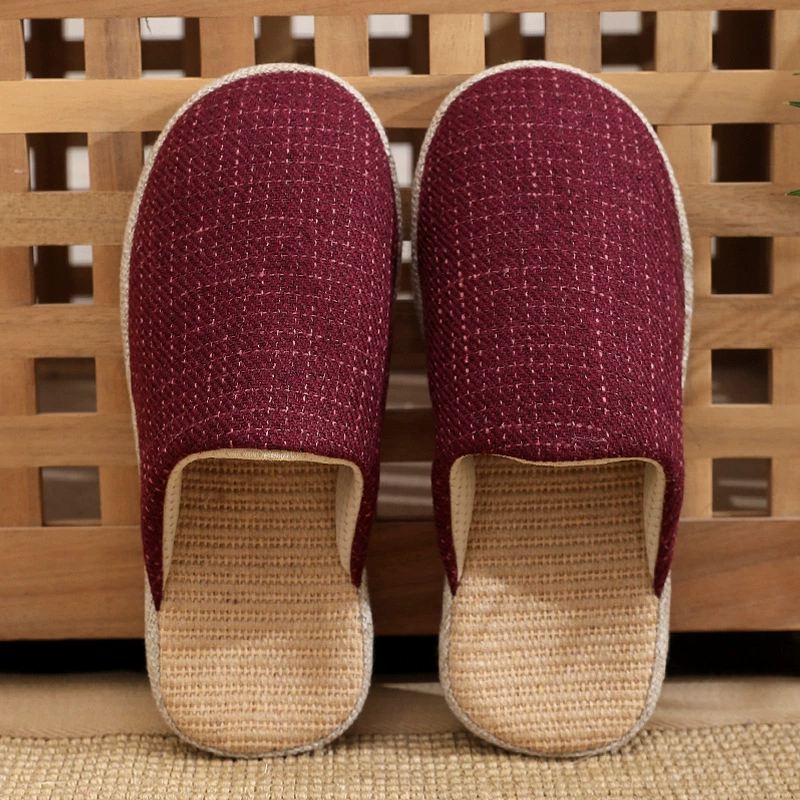 Мужские домашние тапочки для использования в помещении весной и осенью, льняные тапочки для мужчин и женщин, домашняя обувь с закрытым носком из хлопка и льна на нескользящей резиновой подошве, в японском стиле.