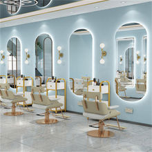 理发店镜台网红美容美发镜子LED带灯壁挂镜发廊专用单面剪发镜子